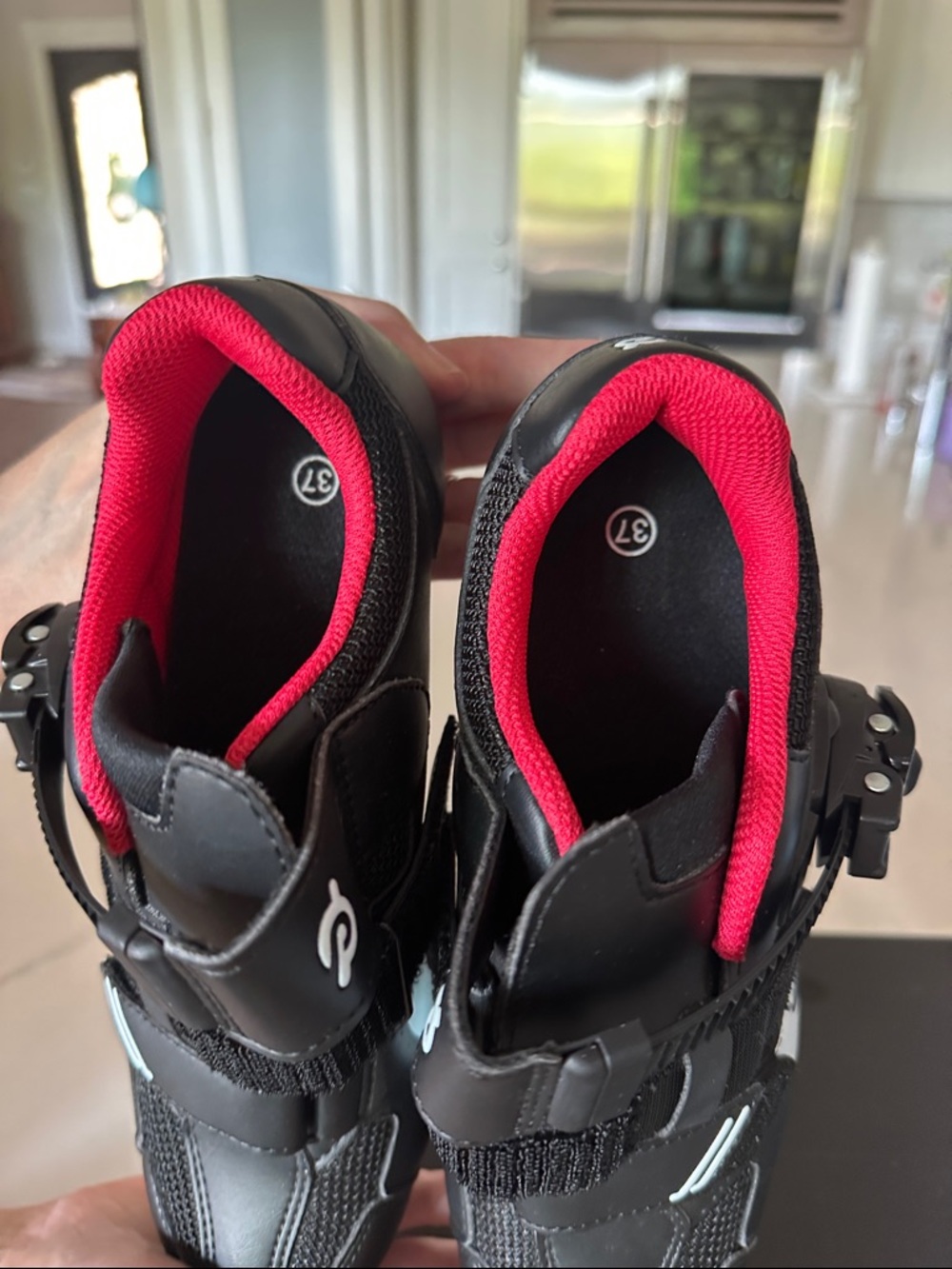 Peloton Black Cycling Shoes with Red Lining - Picture 3 of 4